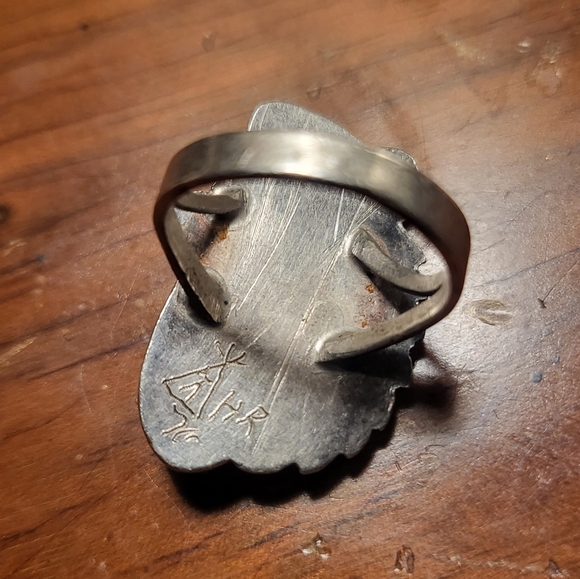 Turquoise and coral stone silver ring - Picture 3 of 4